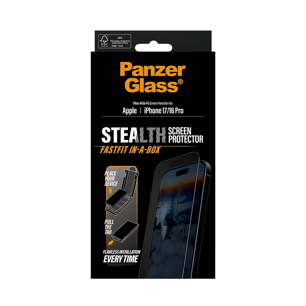 Zaštitna folija za ekran PanzerGlass Ultra-Wide Fit Stealth Fastfit za Apple iPhone 17 / 16 Pro, Kaljeno staklo, Full Glue, Crna