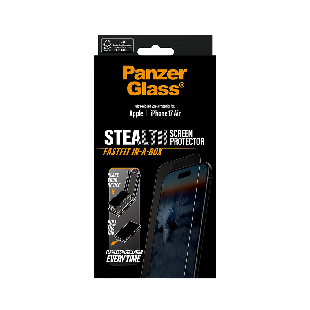 Zaštitna folija za ekran PanzerGlass Ultra-Wide Fit Stealth Fastfit za Apple iPhone 17 Air, Kaljeno staklo, Full Glue, Crna