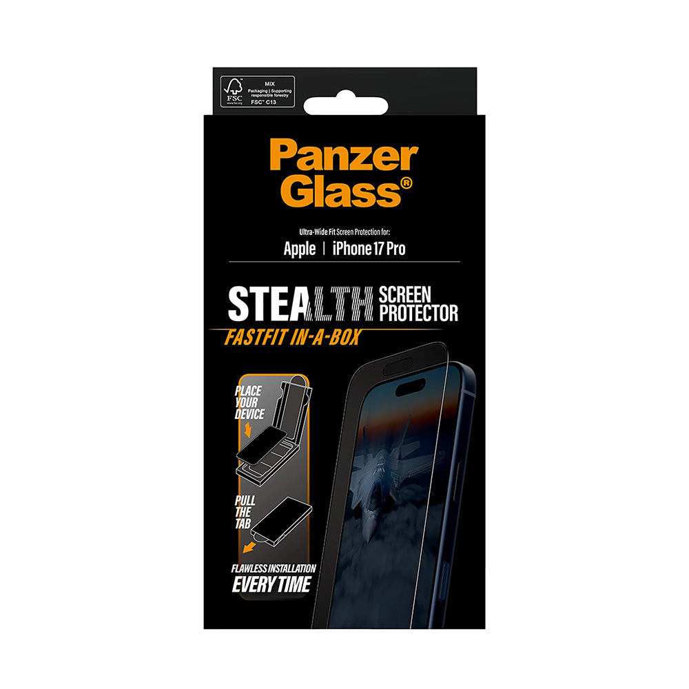Zaštitna folija za ekran PanzerGlass Ultra-Wide Fit Stealth Fastfit za Apple iPhone 17 Pro, Kaljeno staklo, Full Glue, Crna