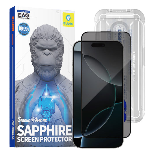 Zaštitna folija za ekran Privacy Blueo Sapphire Applicator Pro za Apple iPhone 17 Pro / 17 / 16 Pro, Kaljeno staklo, Full Glue