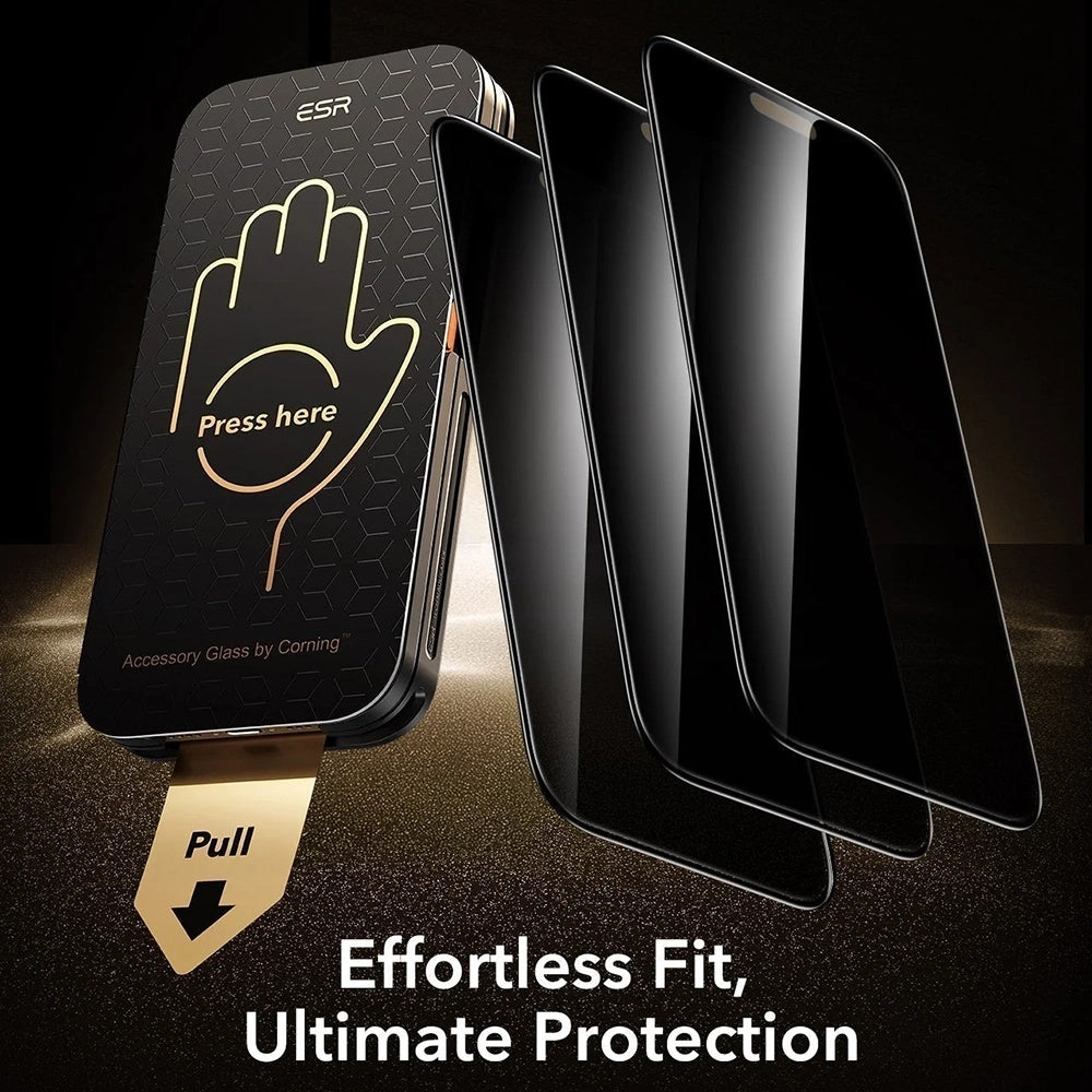 Zaštitna folija za ekran Privacy ESR Armorite Pro UltraFit za Apple iPhone 18 Pro Max, Kaljeno staklo, Full Glue, Set od 3 komada