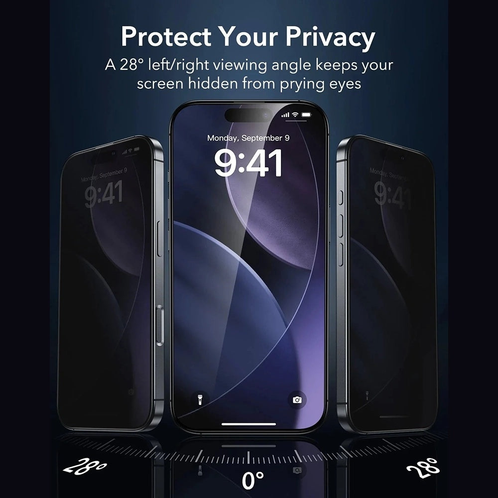 Zaštitna folija za ekran Privacy ESR Armorite UltraFit za Apple iPhone 17, Kaljeno staklo, Full Glue, Set od 3 komada