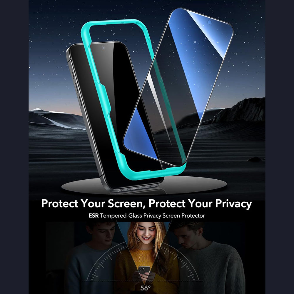 Zaštitna folija Ecran Privacy ESR za Apple iPhone 17 / 16 Pro, Kaljeno staklo, Full Glue, Set od 3 komada
