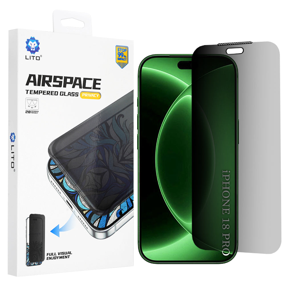 Zaštitna folija za ekran Privacy Lito Airspace Border za Apple iPhone 18 Pro, Kaljeno staklo, Full Glue