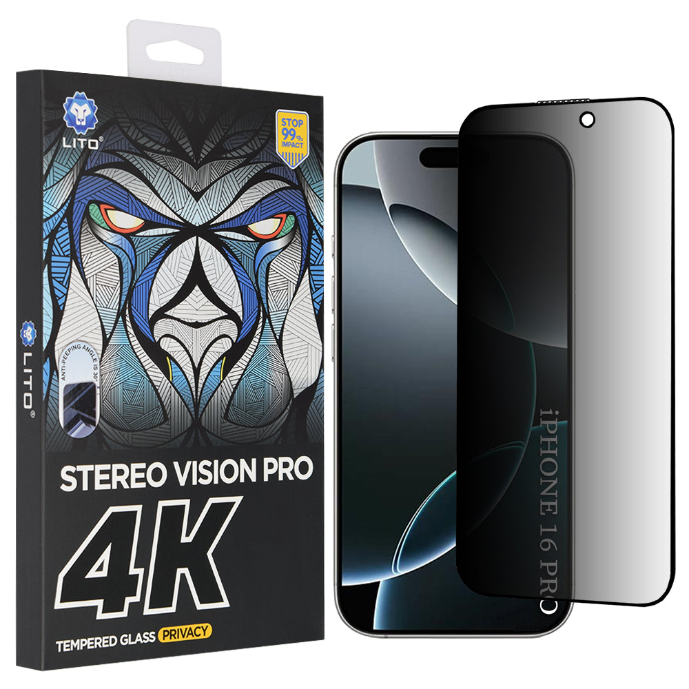 Zaštitna folija za ekran Privacy Lito D+ Max 4K za Apple iPhone 17 / 16 Pro, Kaljeno staklo, Full Glue