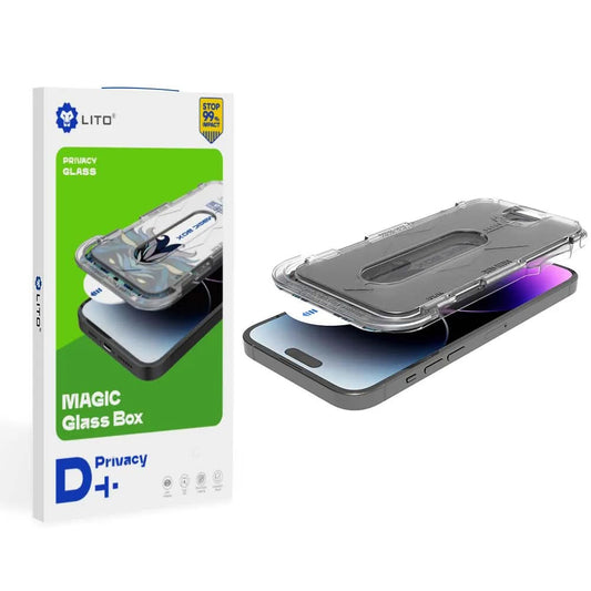 Zaštitna folija za ekran Privacy Lito Magic Glass Box D+ Tools za Apple iPhone 14 Pro, Kaljeno staklo, Puno ljepilo