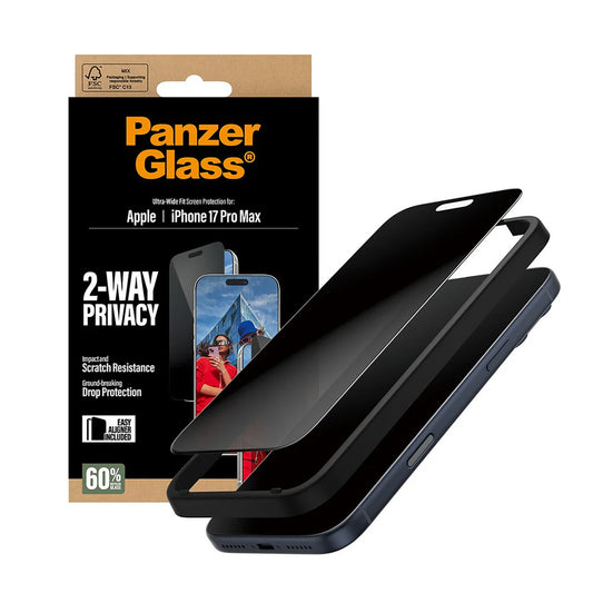 Zaštitna folija za ekran Privacy PanzerGlass Ultra-Wide Fit 2-Way EasyAligner za Apple iPhone 17 Pro Max, Kaljeno staklo, Full Glue