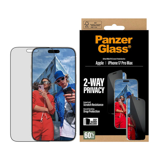 Zaštitna folija za ekran Privacy PanzerGlass Ultra-Wide Fit 2-Way EasyAligner za Apple iPhone 17 Pro Max, Kaljeno staklo, Full Glue