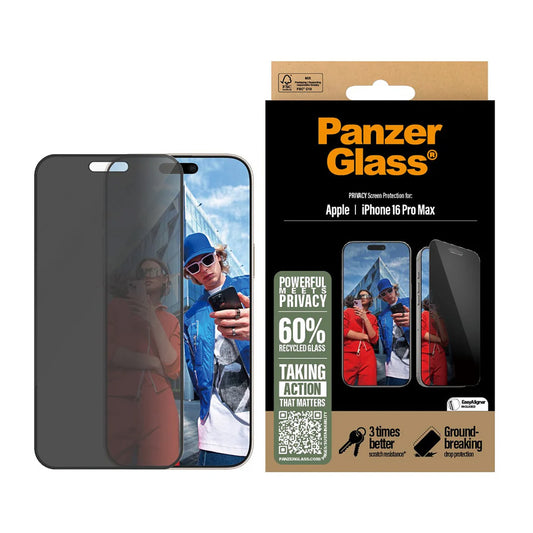 Zaštitna folija za ekran Privacy PanzerGlass Ultra-Wide Fit EasyAligner za Apple iPhone 16 Pro Max, Kaljeno staklo, Full Glue