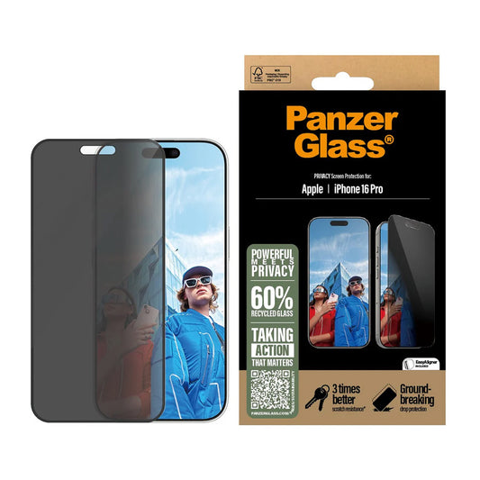 Zaštitna folija za ekran Privacy PanzerGlass Ultra-Wide Fit EasyAligner za Apple iPhone 16 Pro, Kaljeno staklo, Full Glue