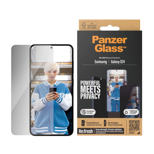 Zaštitna folija za ekran Privacy PanzerGlass Ultra-Wide Fit EasyAligner za Samsung Galaxy S24 S921, Kaljeno staklo, Full Glue