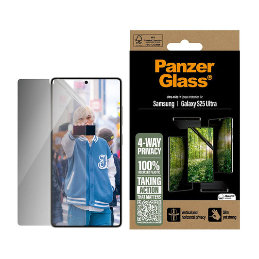 Zaštitna folija za ekran Privacy PanzerGlass Ultra-Wide Fit Eco Matrix 4-Way za Samsung Galaxy S25 Ultra S938, Kaljeno staklo, Full Glue
