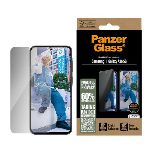 Zaštitna folija za ekran Privacy PanzerGlass Ultra-Wide Fit za Samsung Galaxy A36 A366, Kaljeno staklo, Full Glue