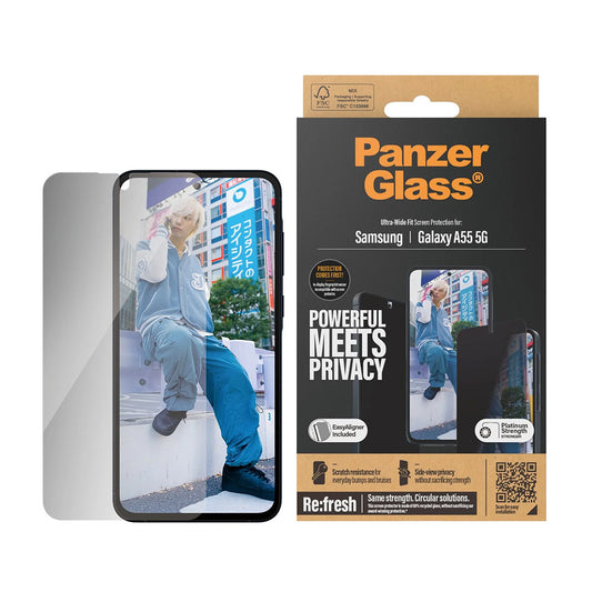 Zaštitna folija za ekran Privacy PanzerGlass Ultra-Wide Fit za Samsung Galaxy A55 5G A556, Kaljeno staklo, Full Glue