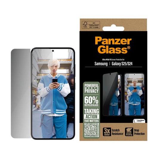 Zaštitna folija za ekran Privacy PanzerGlass Ultra-Wide Fit za Samsung Galaxy S25 S931 / S24 S921, Kaljeno staklo, Full Glue