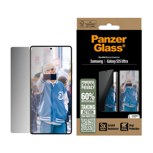 Zaštitna folija za ekran Privacy PanzerGlass Ultra-Wide Fit za Samsung Galaxy S25 Ultra S938, Kaljeno staklo, Full Glue