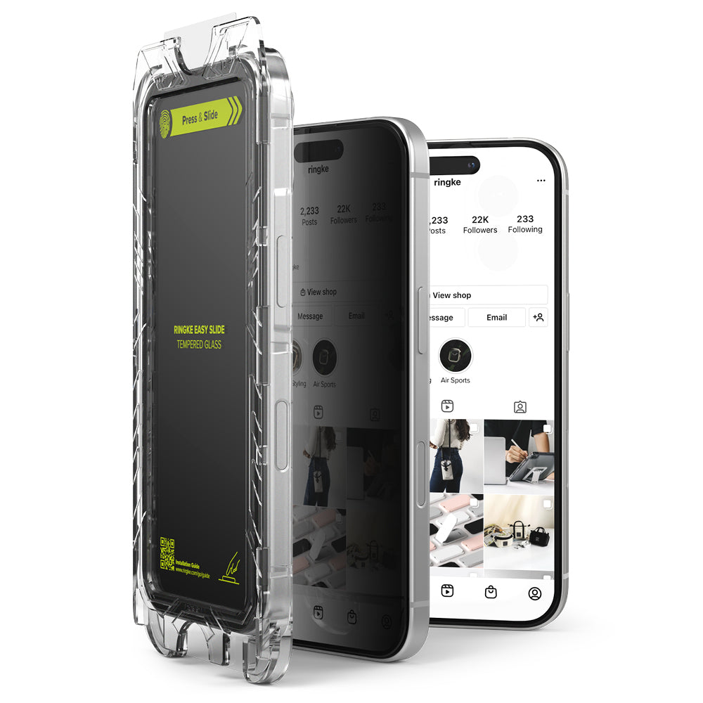 Zaštitna folija za ekran Privacy Ringke Easy Slide za Apple iPhone 16 Plus / 15 Plus, Kaljeno staklo, Full Glue, Set od 2 komada