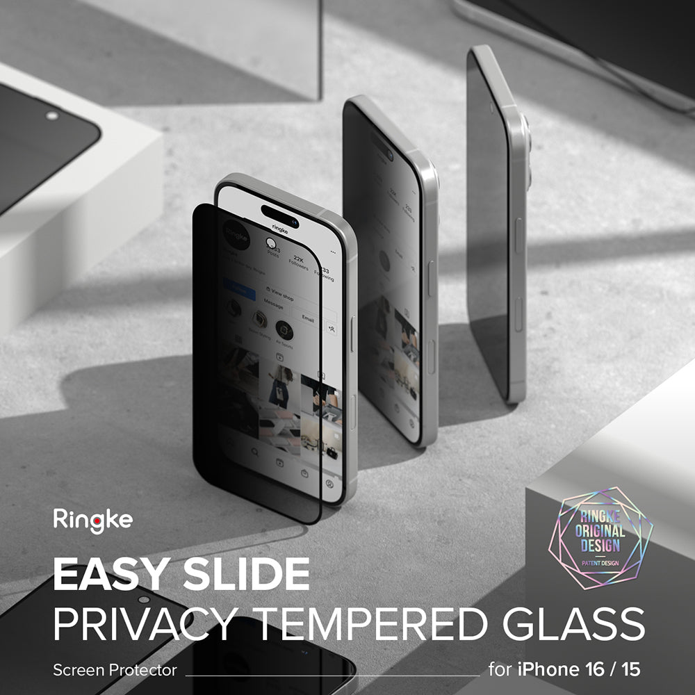 Zaštitna folija za ekran Privacy Ringke Easy Slide za Apple iPhone 16 Plus / 15 Plus, Kaljeno staklo, Full Glue, Set od 2 komada