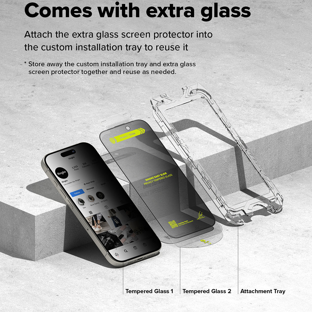 Zaštitna folija za ekran Privacy Ringke Easy Slide za Apple iPhone 16 Plus / 15 Plus, Kaljeno staklo, Full Glue, Set od 2 komada
