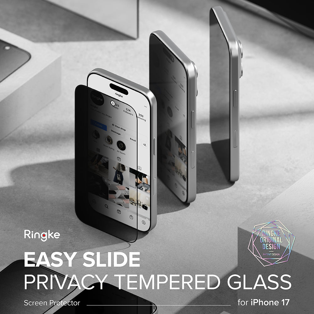 Zaštitna folija za ekran Privacy Ringke Easy Slide za Apple iPhone 17 Pro, Kaljeno staklo, Full Glue, Set od 2 komada