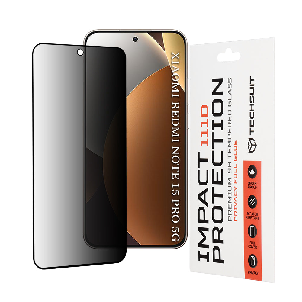 Zaštitna folija za ekran Privacy Techsuit za Xiaomi Redmi Note 15 Pro 5G, Kaljeno staklo, Full Glue, 111D