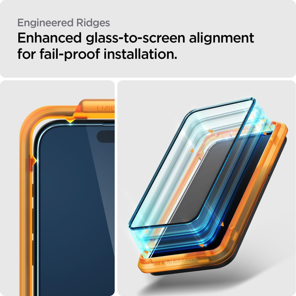 Zaštitna folija za ekran Spigen GlastR Align Master za Apple iPhone 15 Plus, Kaljeno staklo, Full Glue, Set od 2 komada, Crna AGL06886