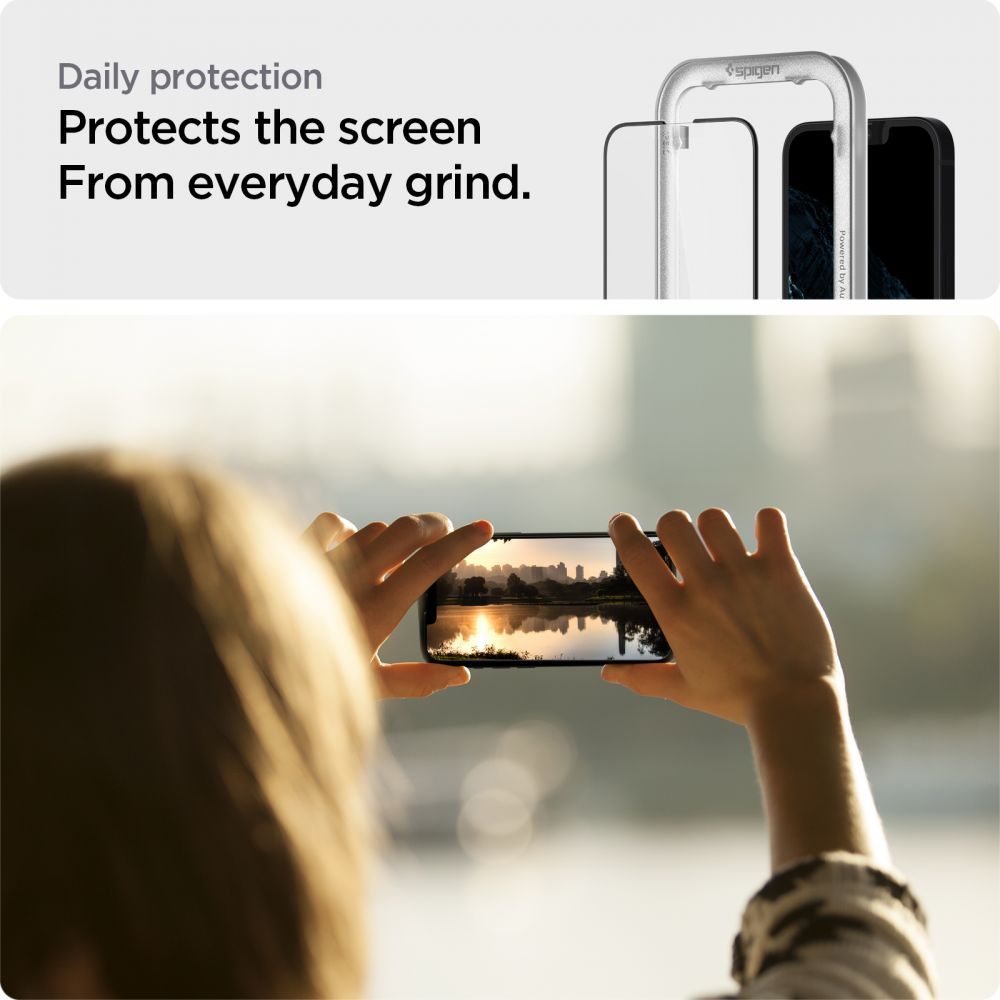 Zaštitna folija za ekran Spigen GlastR Align Master za Apple iPhone 17e / 16e / 14 / 13 Pro, Kaljeno staklo, Full Glue, Crna AGL03725