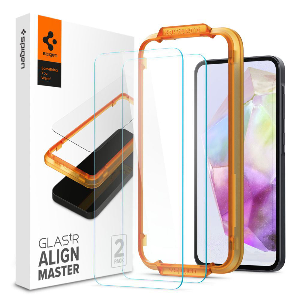 Zaštitna folija za ekran Spigen GlastR Align Master za Samsung Galaxy M35 / A35 5G A356, Kaljeno staklo, Full Glue, Set 2 komada AGL07772