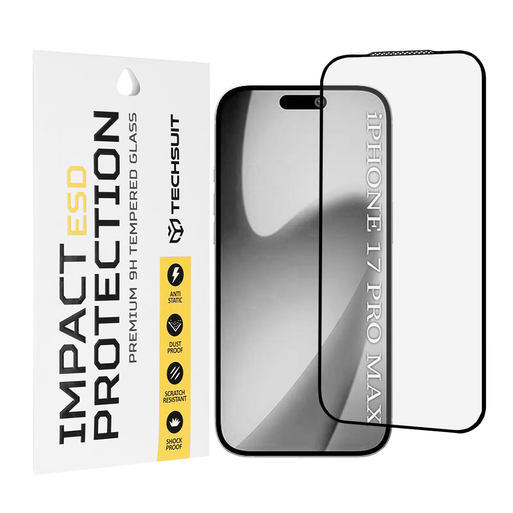 Zaštitna folija za ekran Techsuit za Apple iPhone 17 Pro Max, Kaljeno staklo, Full Glue, Crna