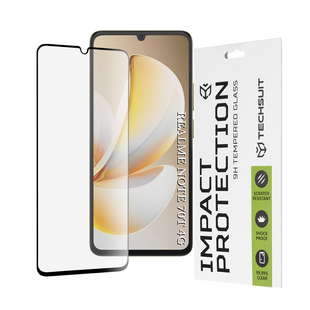 Zaštitna folija za ekran Techsuit za Realme Note 70T, Kaljeno staklo, Full Glue, 111D, Crna