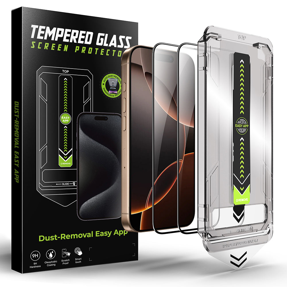 Zaštitna folija za ekran Techsuit TitanGlass za Apple iPhone 17 / 16 Pro, Kaljeno staklo, Full Glue, Set od 2 komada, Crna