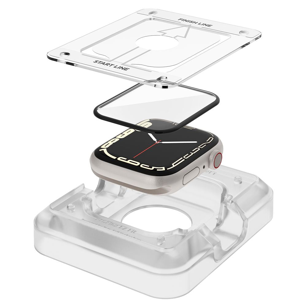 Zaštitna folija Spigen ProFlex EZ FIT za Apple Watch 9 / 8 / 7 45mm serija, Set 2 komada, Fleksibilno staklo, Crna AFL04051