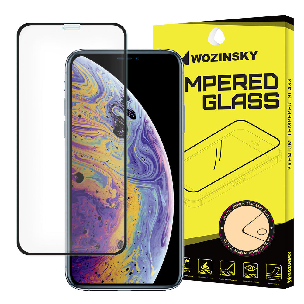 Zaštitna folija za ekran WZK za Apple iPhone 11 Pro / XS / X, Kaljeno staklo, Full Glue, Crna