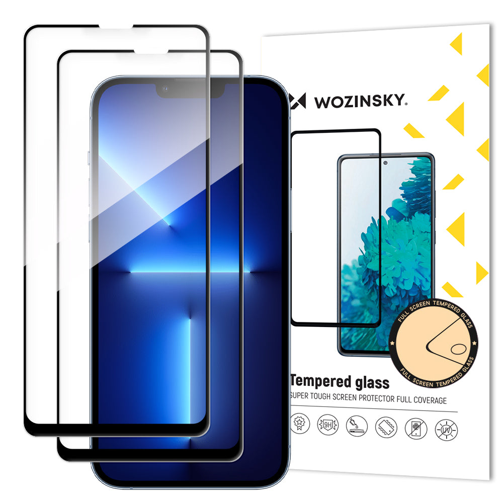 Zaštitna folija za ekran WZK za Apple iPhone 17e / 16e / 14 / 13 Pro, Kaljeno staklo, Full Glue, Set 2 komada, Crna