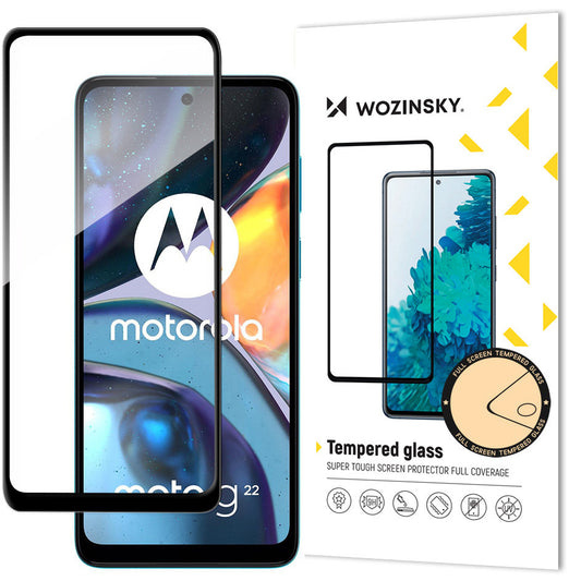 Zaštitna folija za ekran WZK za Motorola Moto G22, Kaljeno staklo, Pun ljepilo, Crna