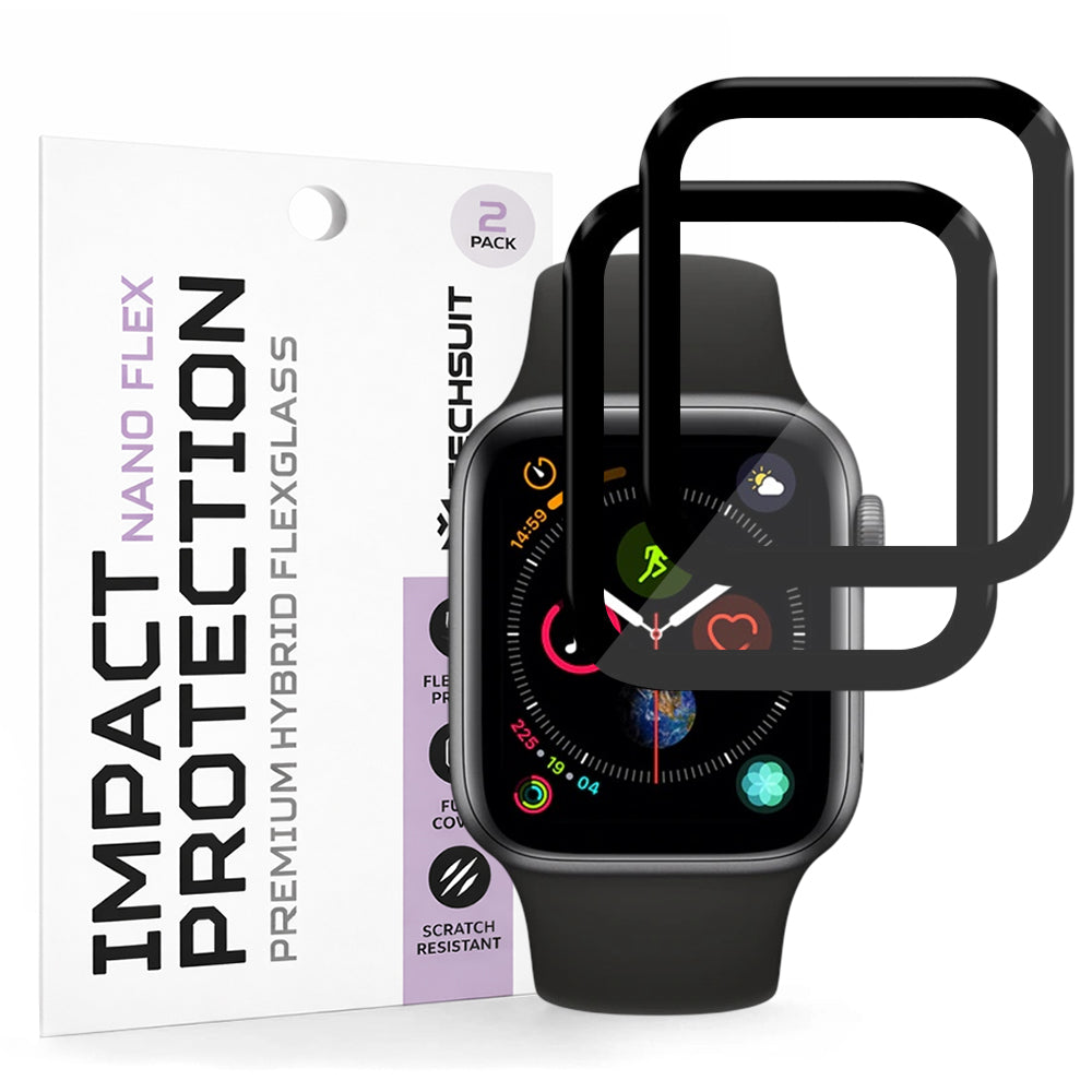 Folija za zaštitu Techsuit Nano Flex za Apple Watch 40mm seriju, Set 2 komada, Plastika, Crna
