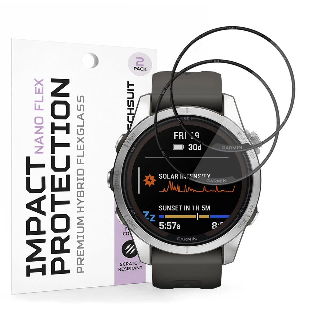 Folija za zaštitu Techsuit Nano Flex za Garmin Fenix 7S Pro Solar, Set 2 komada, Plastika, Crna