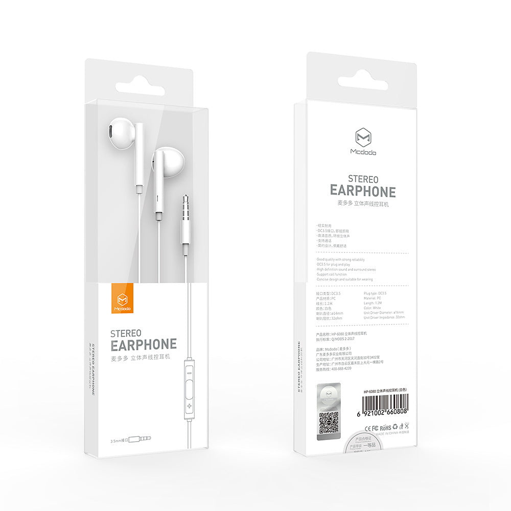 Handsfree 3.5mm McDodo HP-6080 Element, Bijeli