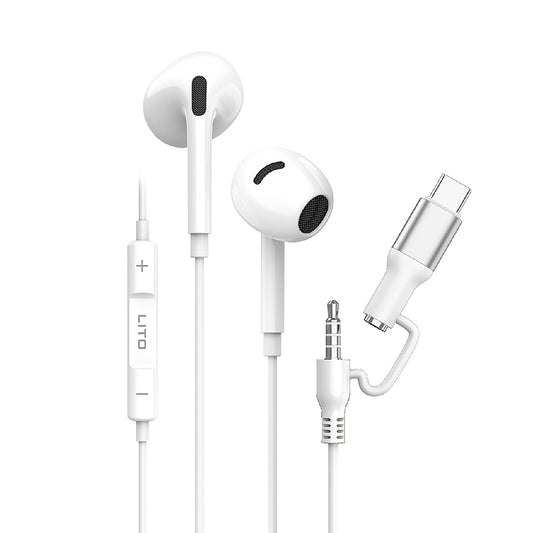 Handsfree 3.5mm / USB-C Lito LF03, Bijeli