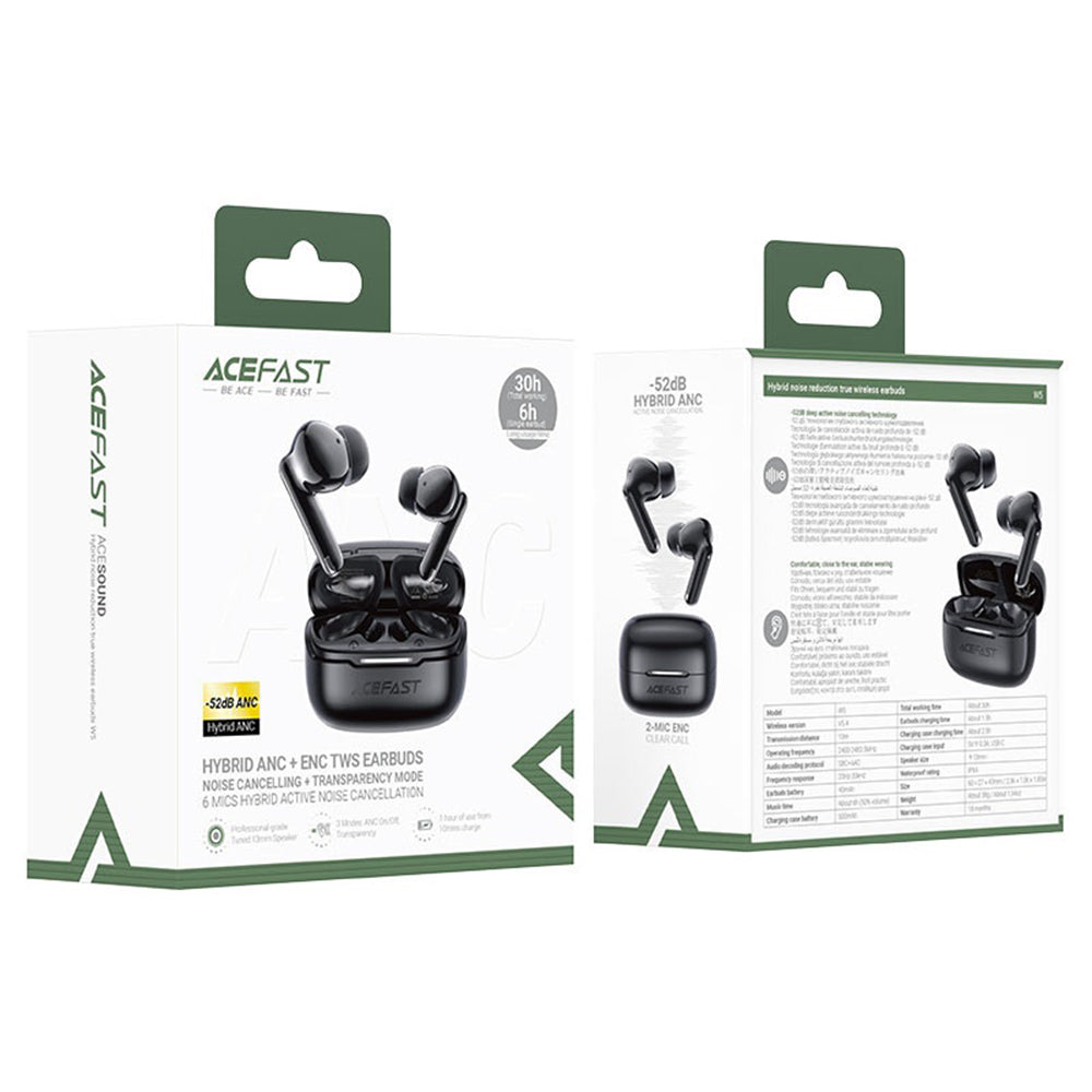 Handsfree Bluetooth Acefast W5, TWS, ANC, Crni