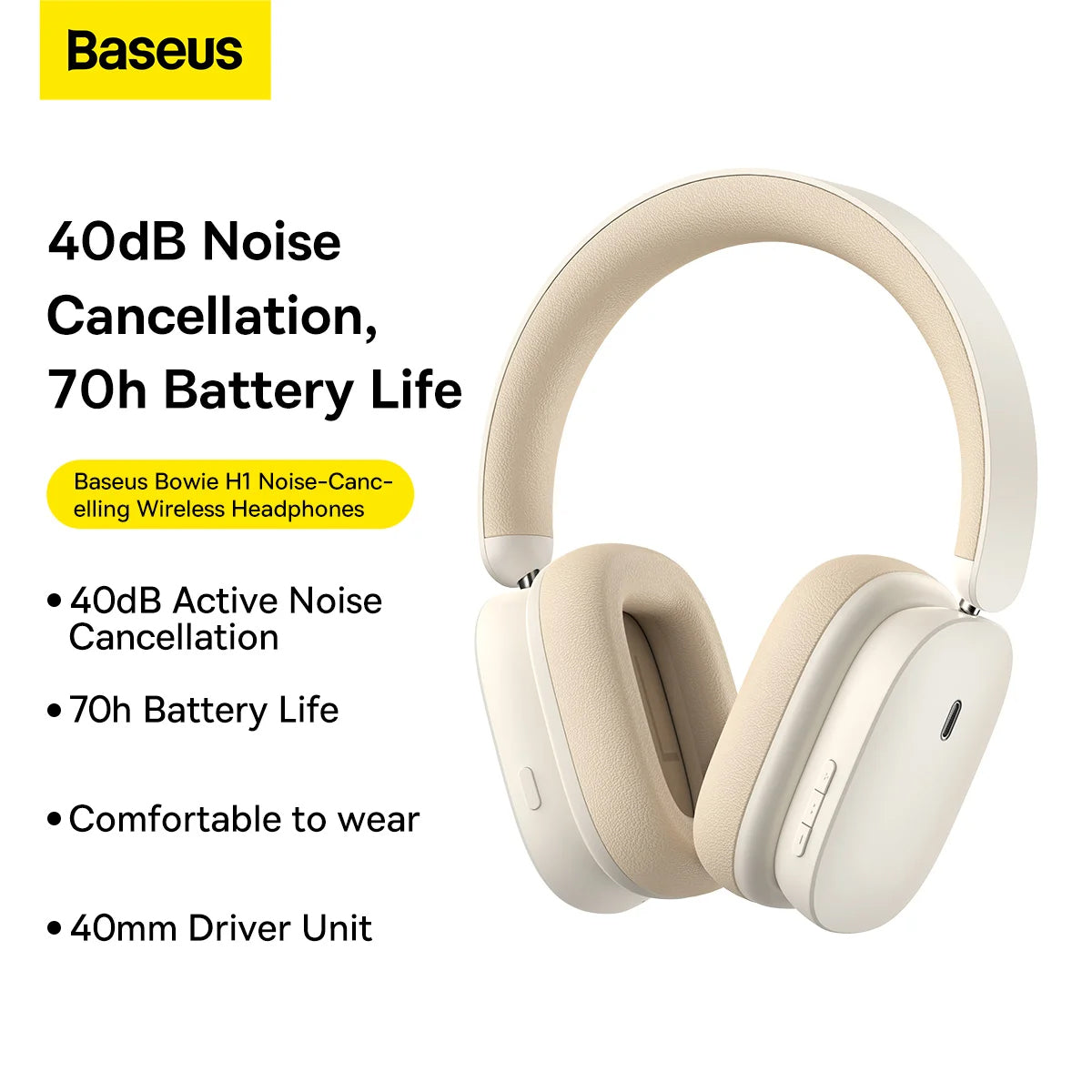 Handsfree Bluetooth Baseus Bowie H1, A2DP, ANC, Krem NGTW230202