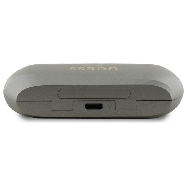 Handsfree Bluetooth Guess produženi metalik tisak logotipa, TWS, sivi