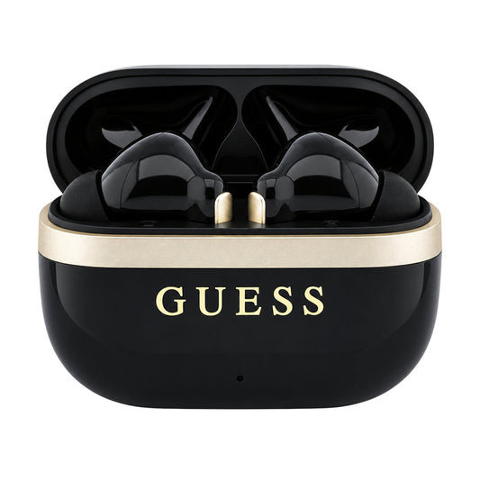 Bluetooth slušalice Guess Glossy Gold Line Printed Classic Logo, TWS, crne
