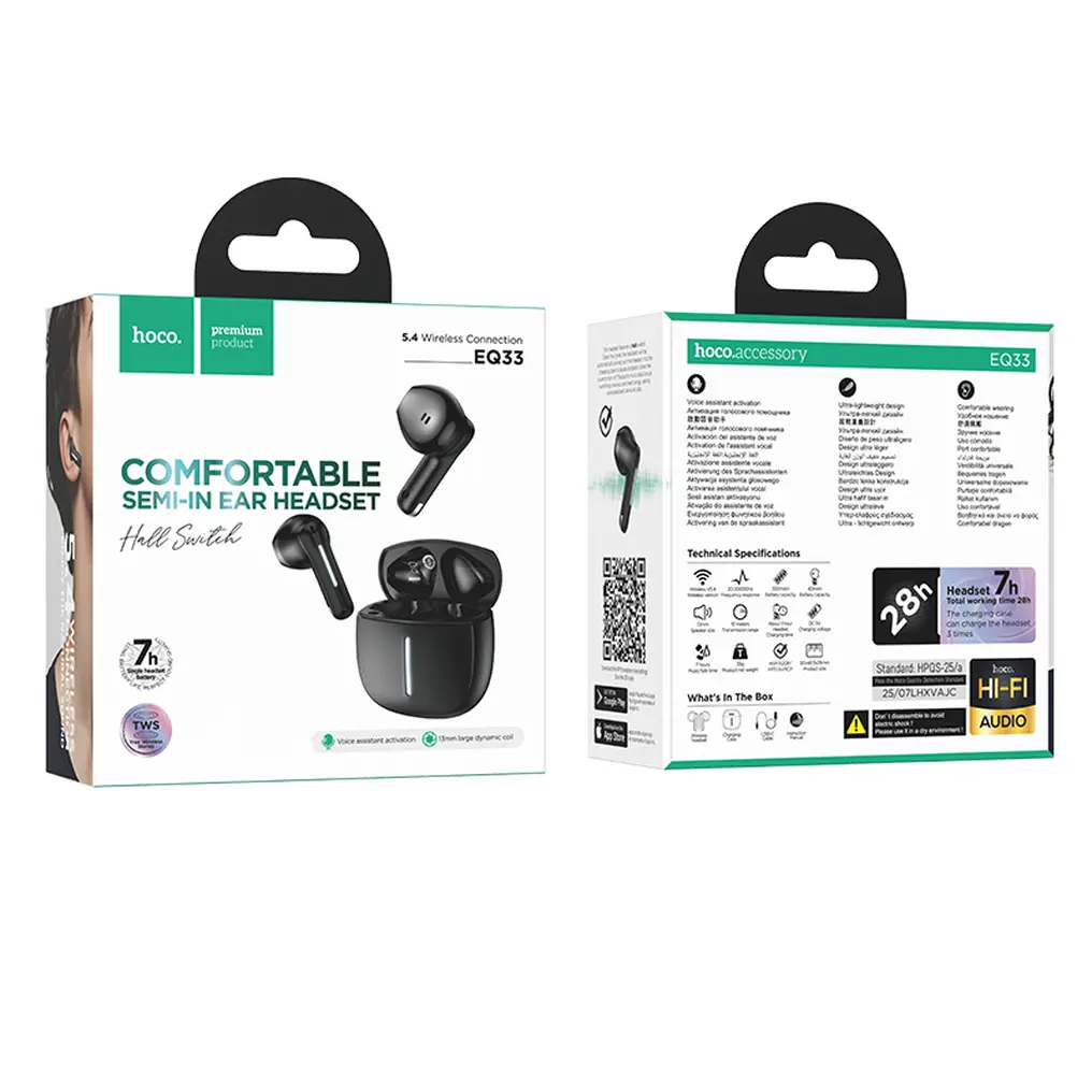 Handsfree Bluetooth HOCO EQ33, TWS, Crna
