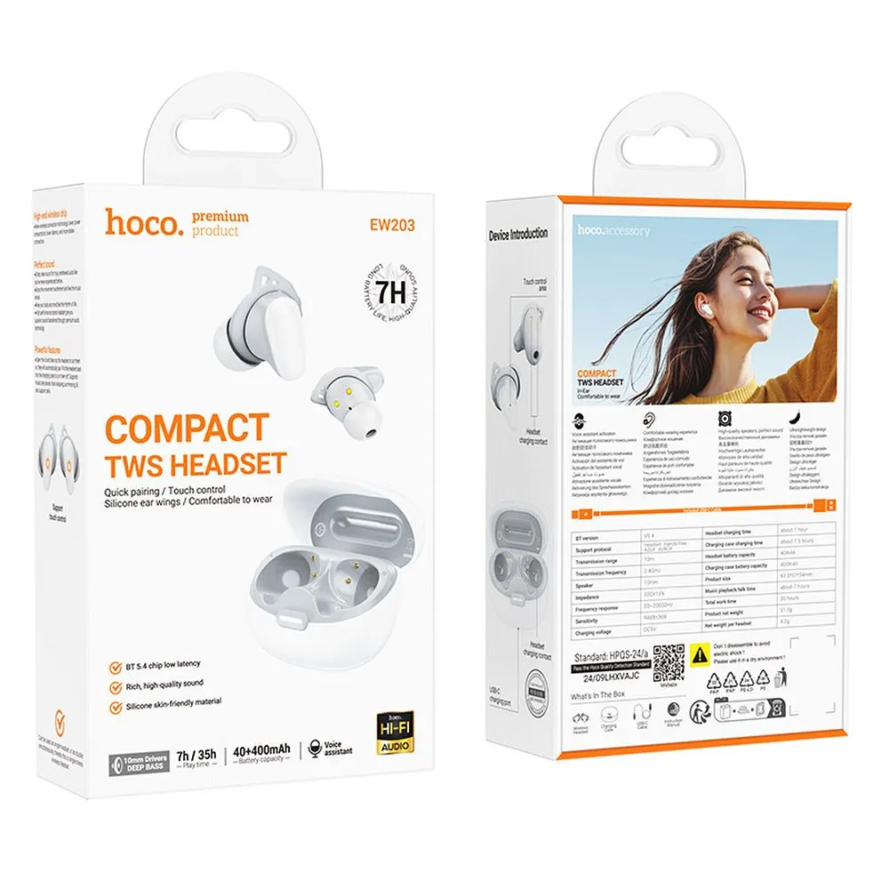 Handsfree Bluetooth HOCO EW203, TWS, Bijela