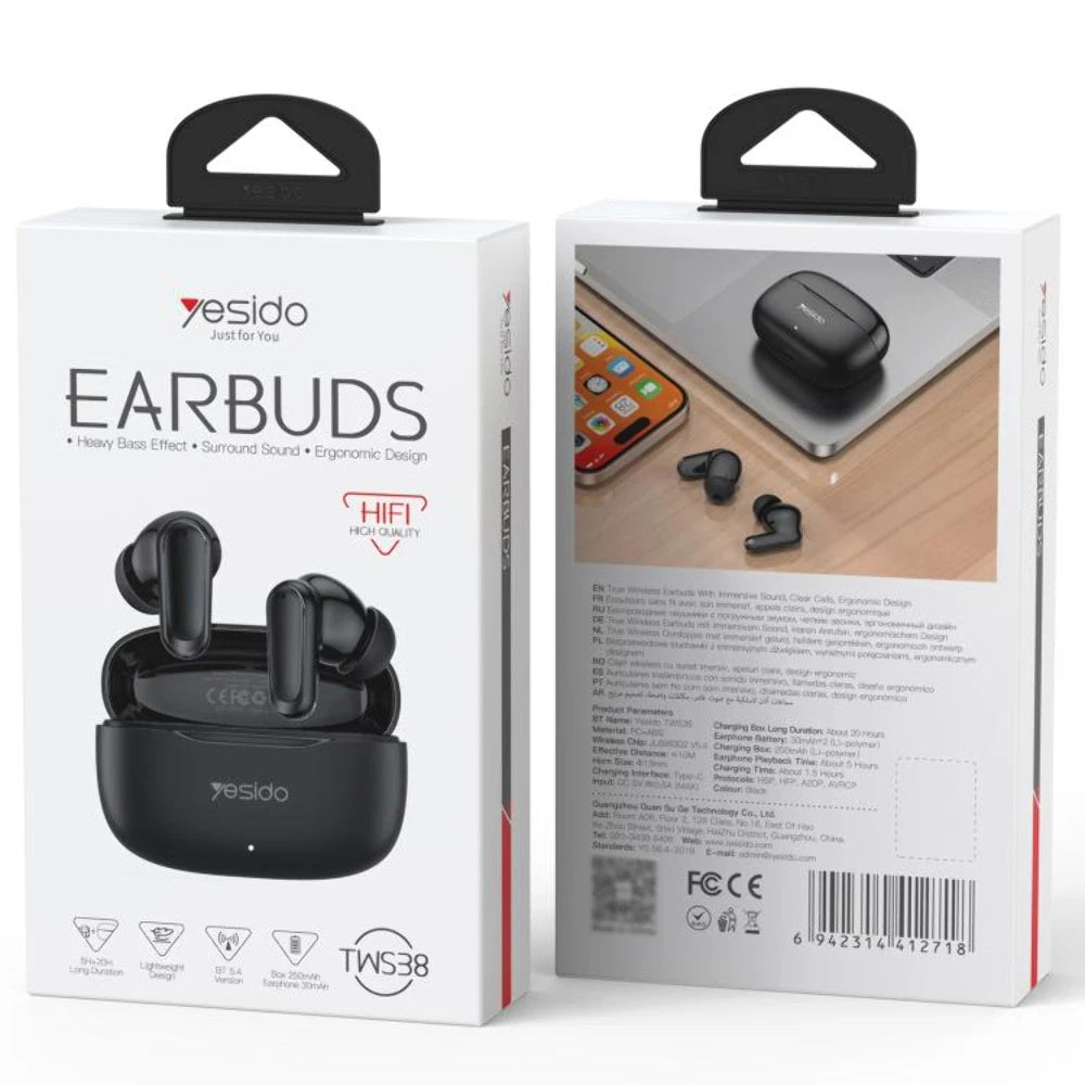 Handsfree Bluetooth Yesido TWS38, TWS, Crni
