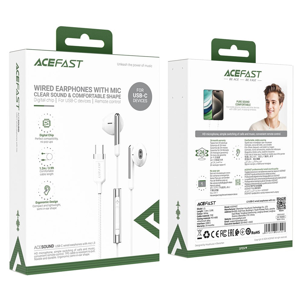 Handsfree USB-C Acefast L3, Bijeli