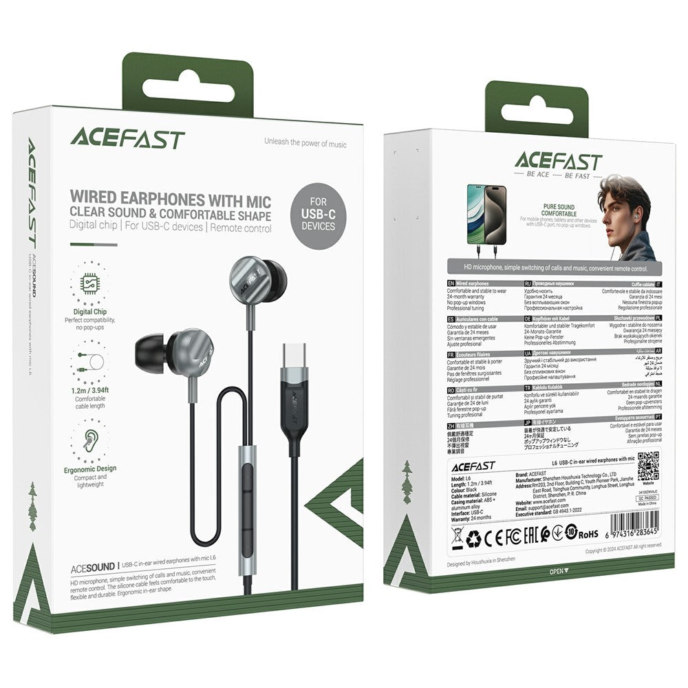 Handsfree USB-C Acefast L6, Crni