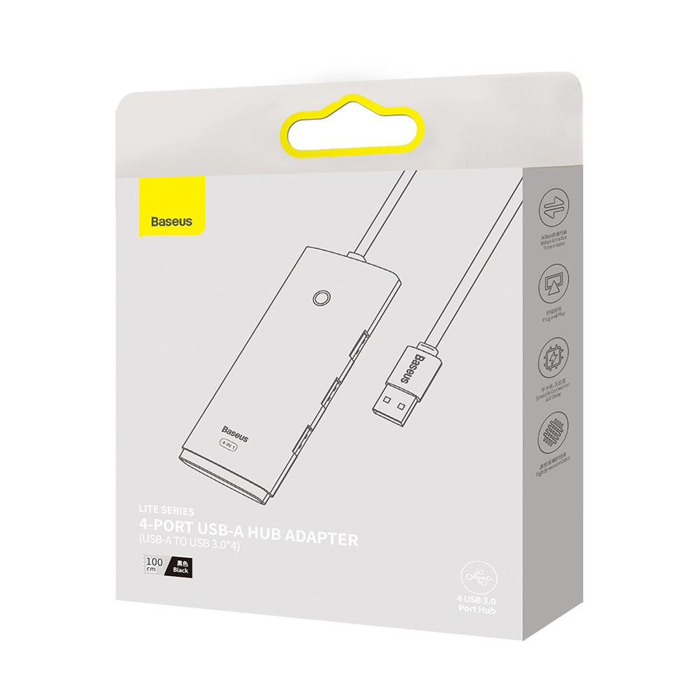 Hub USB Baseus Lite, 4 x USB-A 3.0 - 1 x USB-C, 1m, Crni WKQX030101