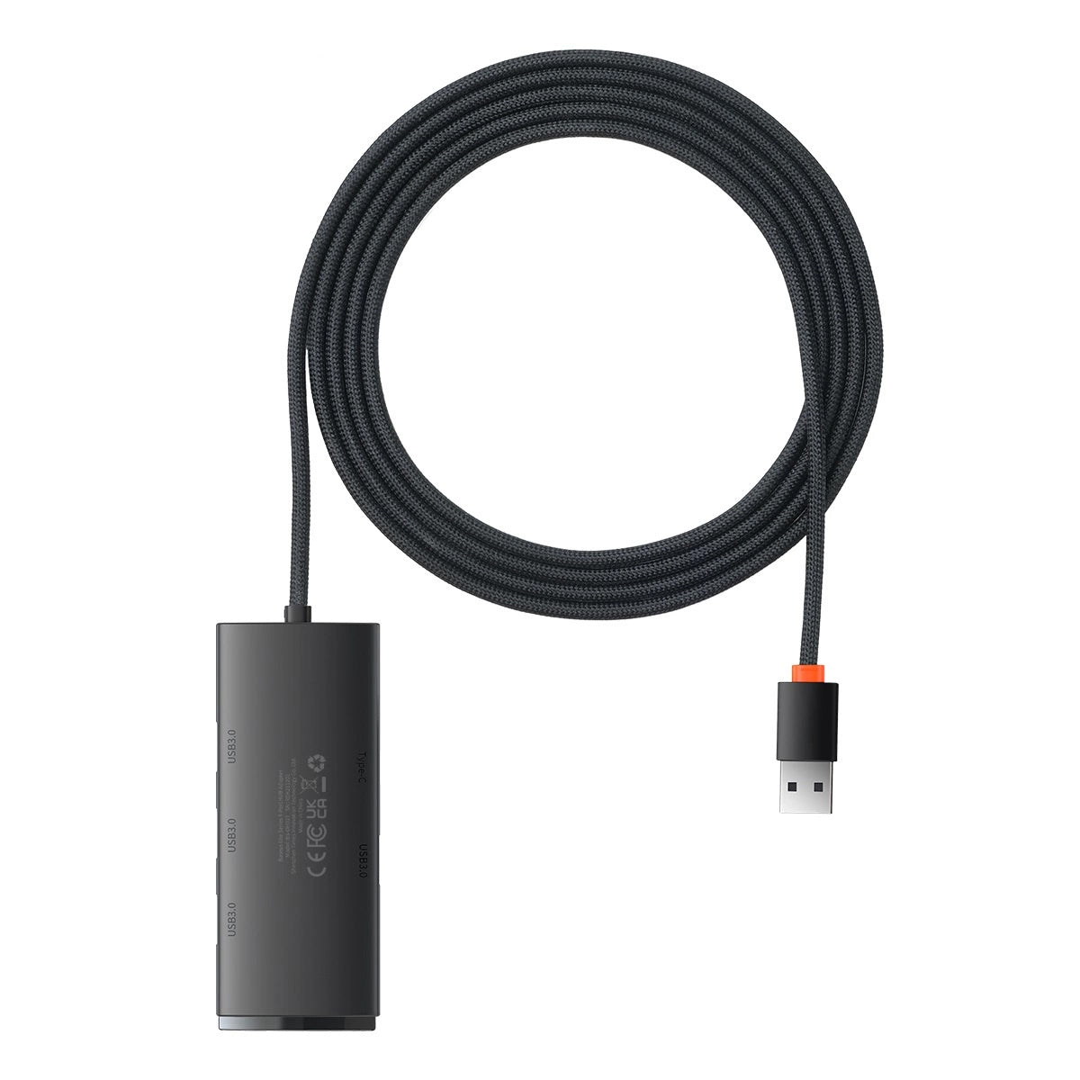 Hub USB Baseus Lite, 4 x USB-A 3.0 - 1 x USB-C, 2m, Crni WKQX030201
